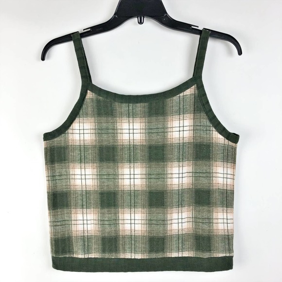 Love Fire Girls Tank XL Green Plaid Stretch Square Neck Sleeveless Camisole NWOT - Picture 1 of 8